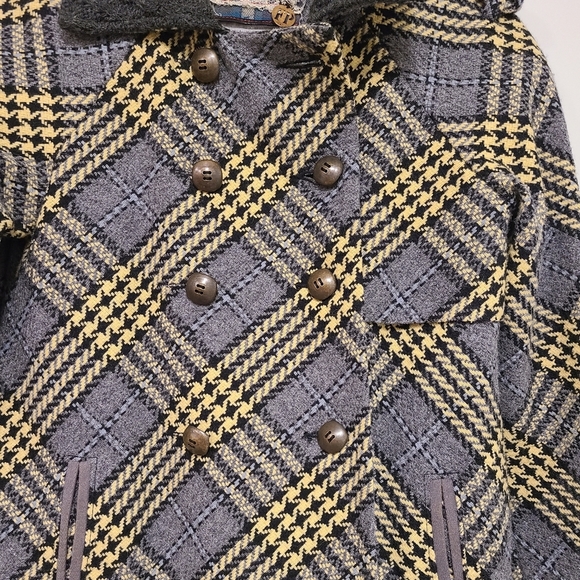 FREE PEOPLE Wool Blend Plaid Pea coat Gray Coat - Picture 5 of 9